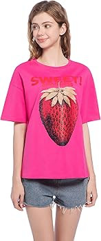 Women Oversized Strawberry Short Sleeve Tee Shirt | Amazon (CA)