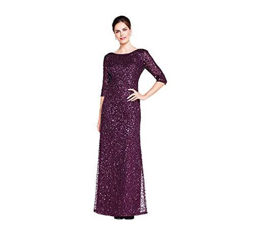 Adrianna Papell Women's 3/4 Sleeve Scoop Back Beaded Gown, Cabernet, 14 | Amazon (US)