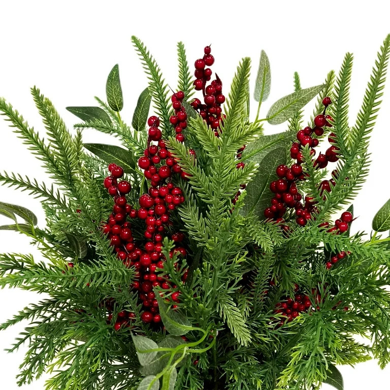 Winter Floral Basket with Berries Christmas Tabletop Decoration, Green and Red, 15", by Holiday T... | Walmart (US)