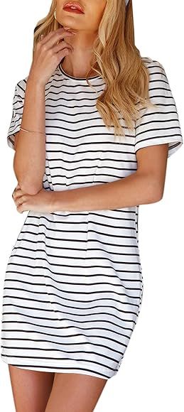 Floerns Women's Casual Short Sleeve Striped Bodycon T Shirt Short Mini Dress | Amazon (CA)
