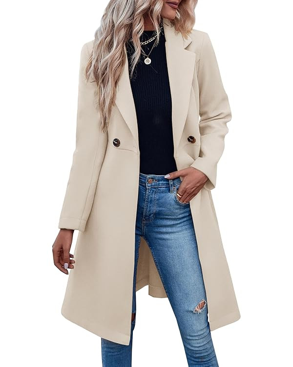 Fazortev Womens Pea Trench Coats Notched Lapel Double Breasted Belted Business Casual Jackets Out... | Amazon (US)