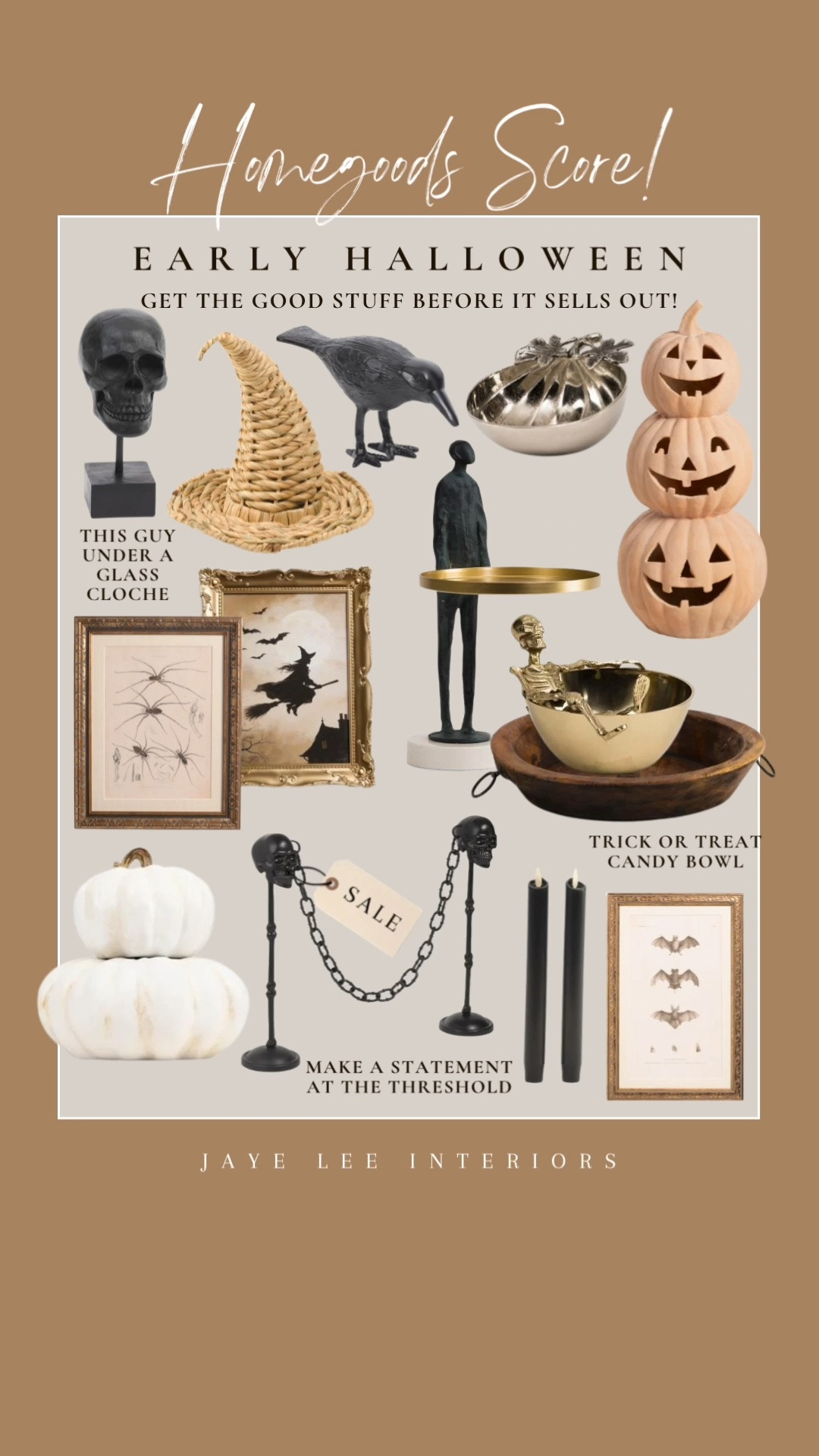 I know it's early, but the good stuff goes fast, especially at half price!
Halloween Decor, Halloween party decorations, Homegoods, TJ Maxx, Marshall's, charcuterie boards, serving tray, fall entertaining, party supplies, pumpkins, skeleton, skull, faux pumpkins, Halloween home decor, Halloween decorations, witch’s hat #jleeinteriors 

 #LTKSeasonal #LTKHome #LTKSaleAlert