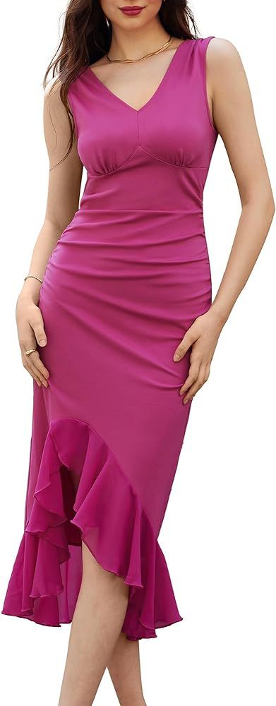 GRACE KARIN Women's 2024 Sleeveless V Neck Bodycon Dress Ruched Elegant Mermaid Slit Cocktail Par... | Amazon (US)