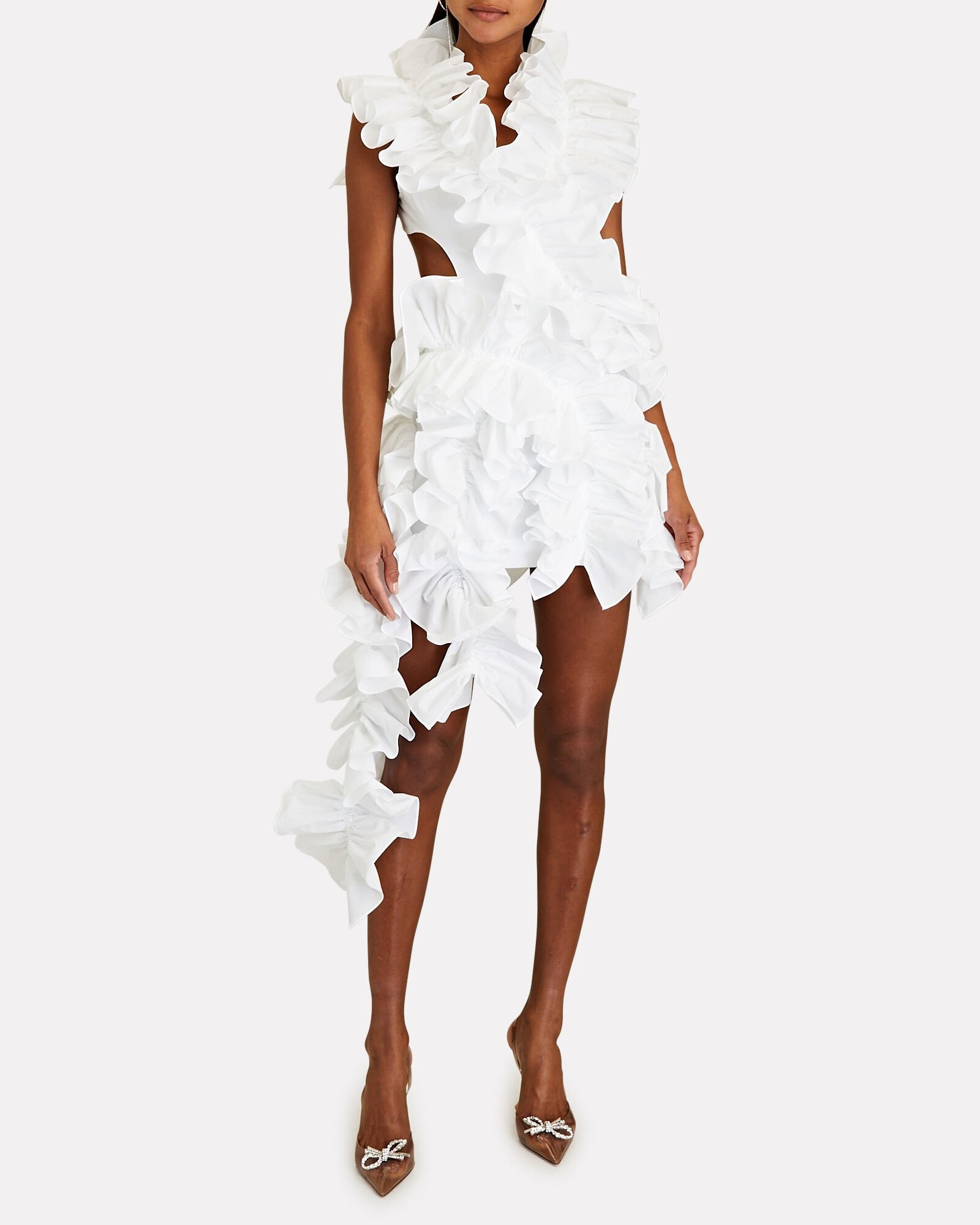 Olive Open-Back Ruffled Mini Dress | INTERMIX