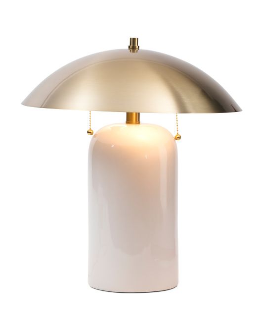 16in Glazed Ceramic Lamp With Brass Metal Shade | TJ Maxx