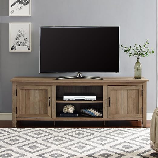 Walker Edison Furniture Company Modern Farmhouse Grooved Wood Stand with Cabinet Doors for TV's u... | Amazon (US)