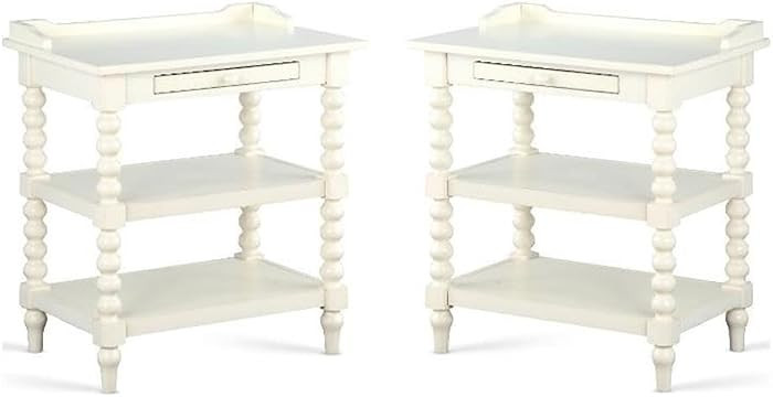Home Square Wood Turned Leg Storage Nightstand in Antique White - Set of 2 | Amazon (US)
