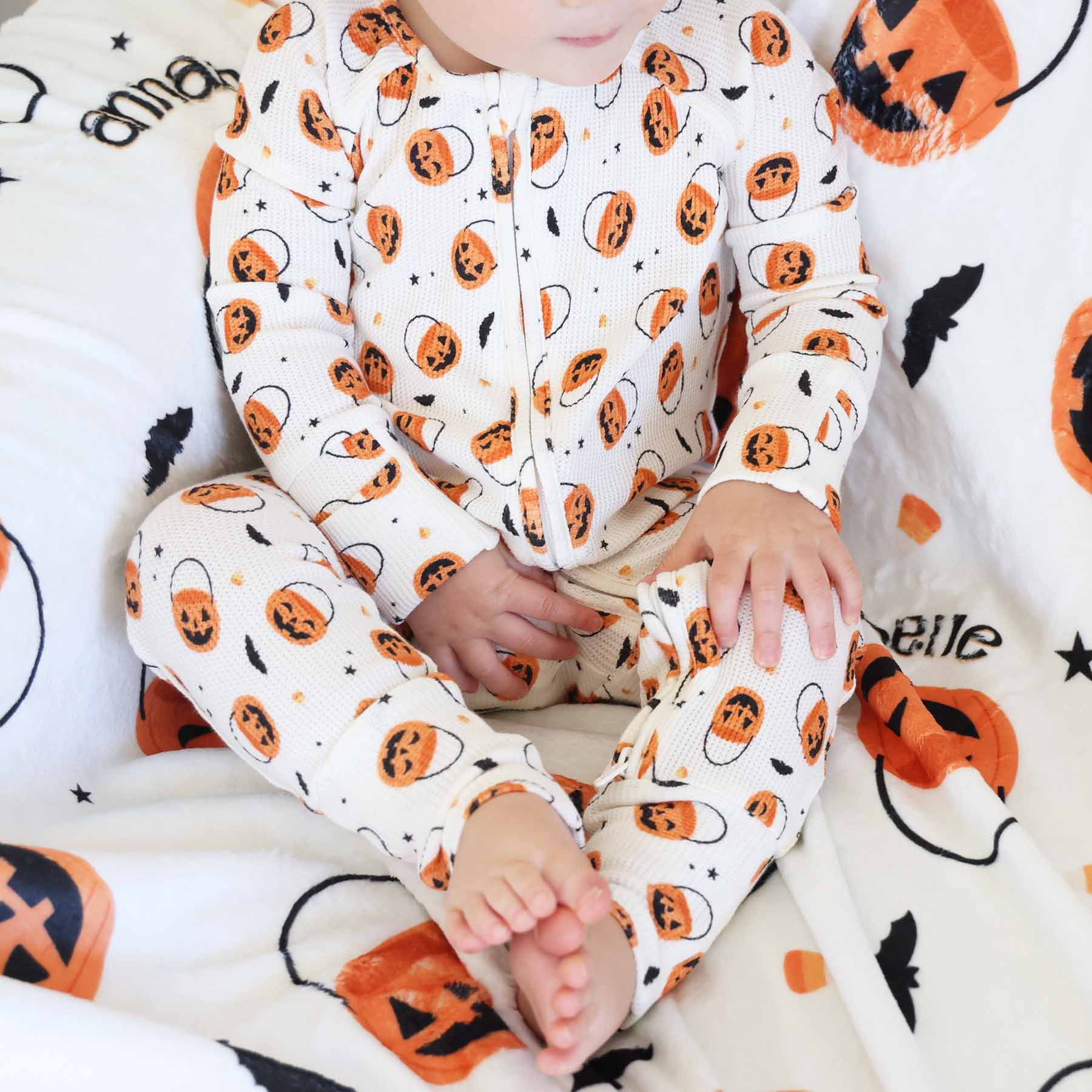 Trick or Treat Bamboo Waffle Convertible Zip Romper | Caden Lane
