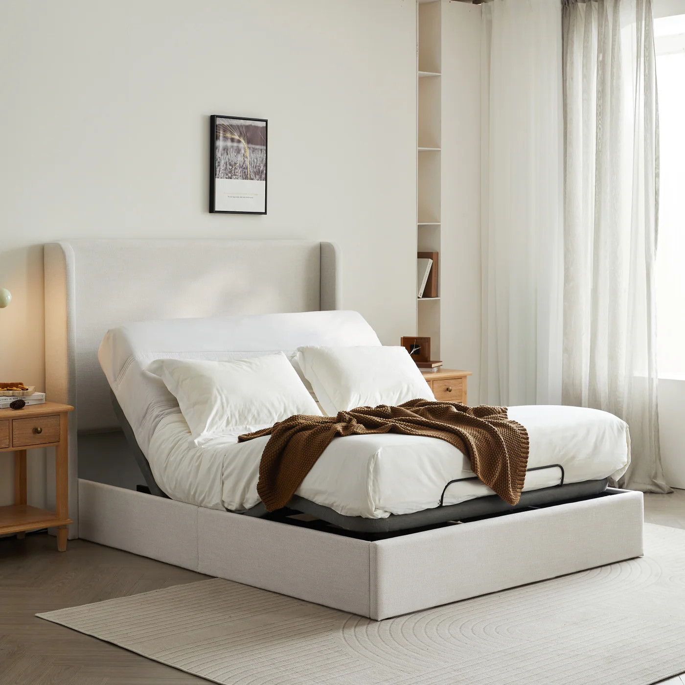 Streamdale Caron Queen Textured Ivory Canvas Chenille Wingback Bed Bundle Set | Shop Simon