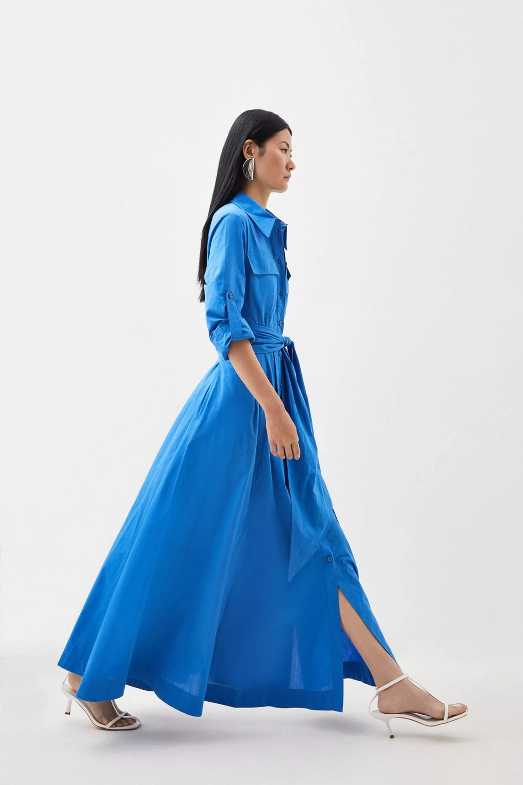 Tailored Denim Belted Midi Shirt Dress | Karen Millen