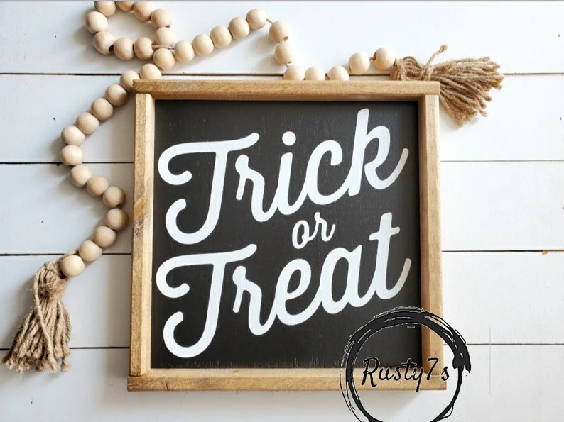 Trick or Treat Sign Halloween Decor Fall Decor Framed - Etsy | Etsy (US)