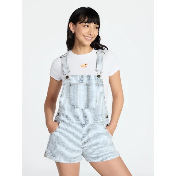 No Boundaries Denim Shortalls, 3" Inseam, Women's Sizes XXS-XXL - Walmart.com | Walmart (US)