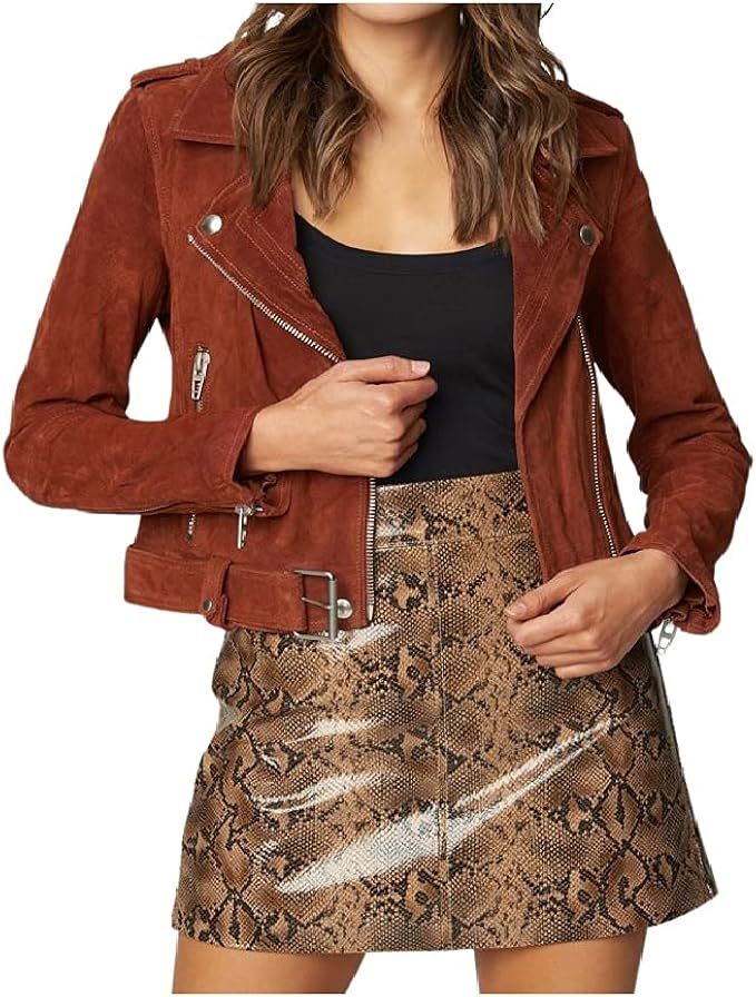 [BLANKNYC] Womens Luxury Clothing Cropped Suede Leather Motorcycle Jacket | Amazon (US)