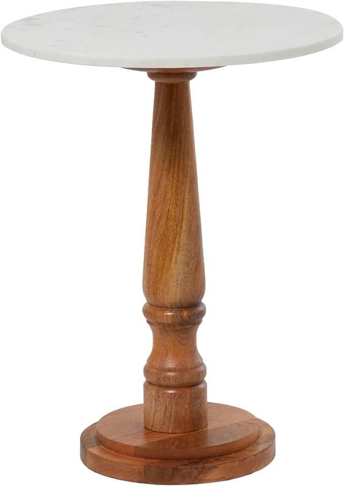 Deco 79 Mango Wood Round Accent Table with White Marble Top, 18" x 18" x 23", Brown | Amazon (US)