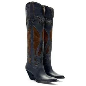 ZARA Womens Black Brown Leather Suede Tall Western Cowboy Boots EU 36 US 6 NEW | Poshmark