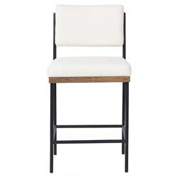Ellie Industrial White Upholstered Performance Black Iron Counter Stool | Kathy Kuo Home
