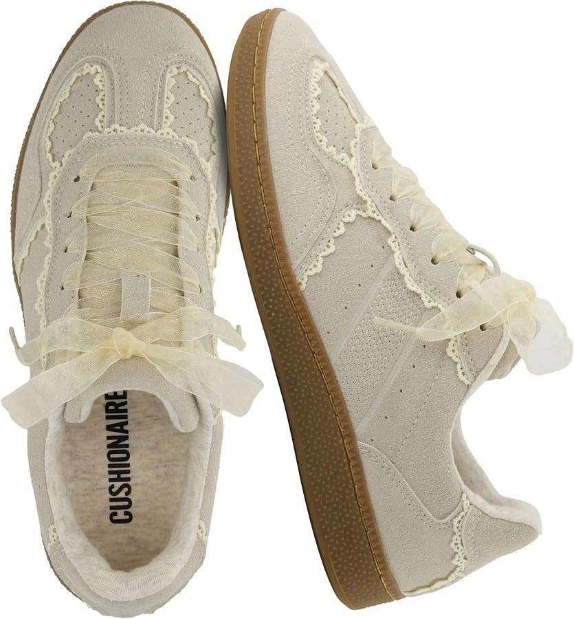 CUSHIONAIRE Belinda Women\u2019s Lace Detail Casual Sneakers \u2013 Elegant Ribbon Lace-Up Shoes ... | Amazon (US)