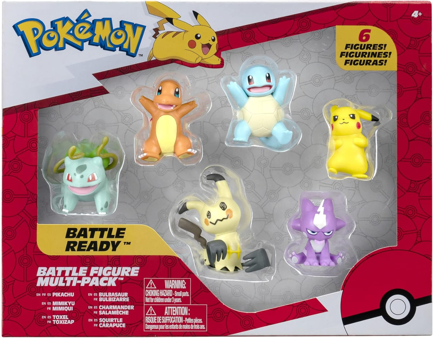 Pokémon Battle Figure 6 Pack-Features 2-Inch Pikachu, Squirtle, Charmander, Bulbasaur, Mimikyu & Toxel-Authentic Details | Amazon (US)