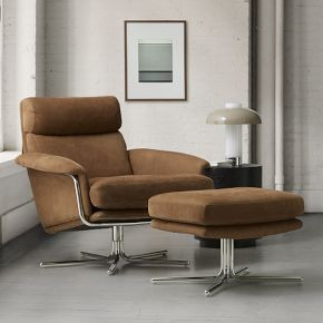 Kristoff Leather Swivel Chair & Ottoman Set | West Elm (US)