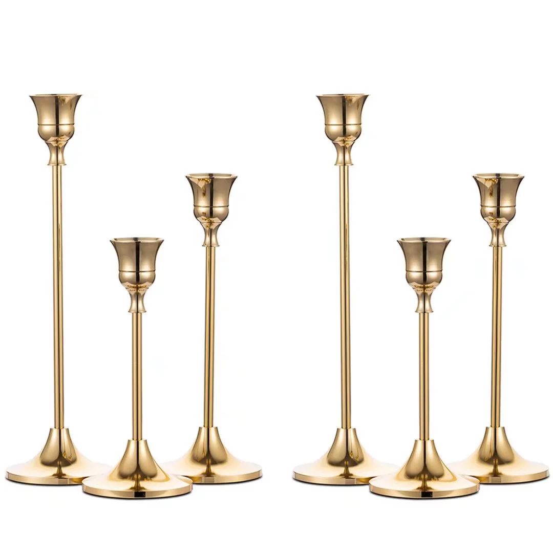 Nuptio Taper Candle Holders In Bulk Goblet Brass Gold Candlestick Holders Set of 6 | Walmart (US)
