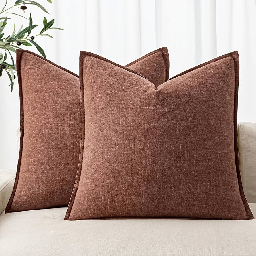 MIULEE Decorative Linen Euro Sham Pillow Covers 24x24 Rust Red Boho Farmhouse ​Neutral Couch Th... | Amazon (US)
