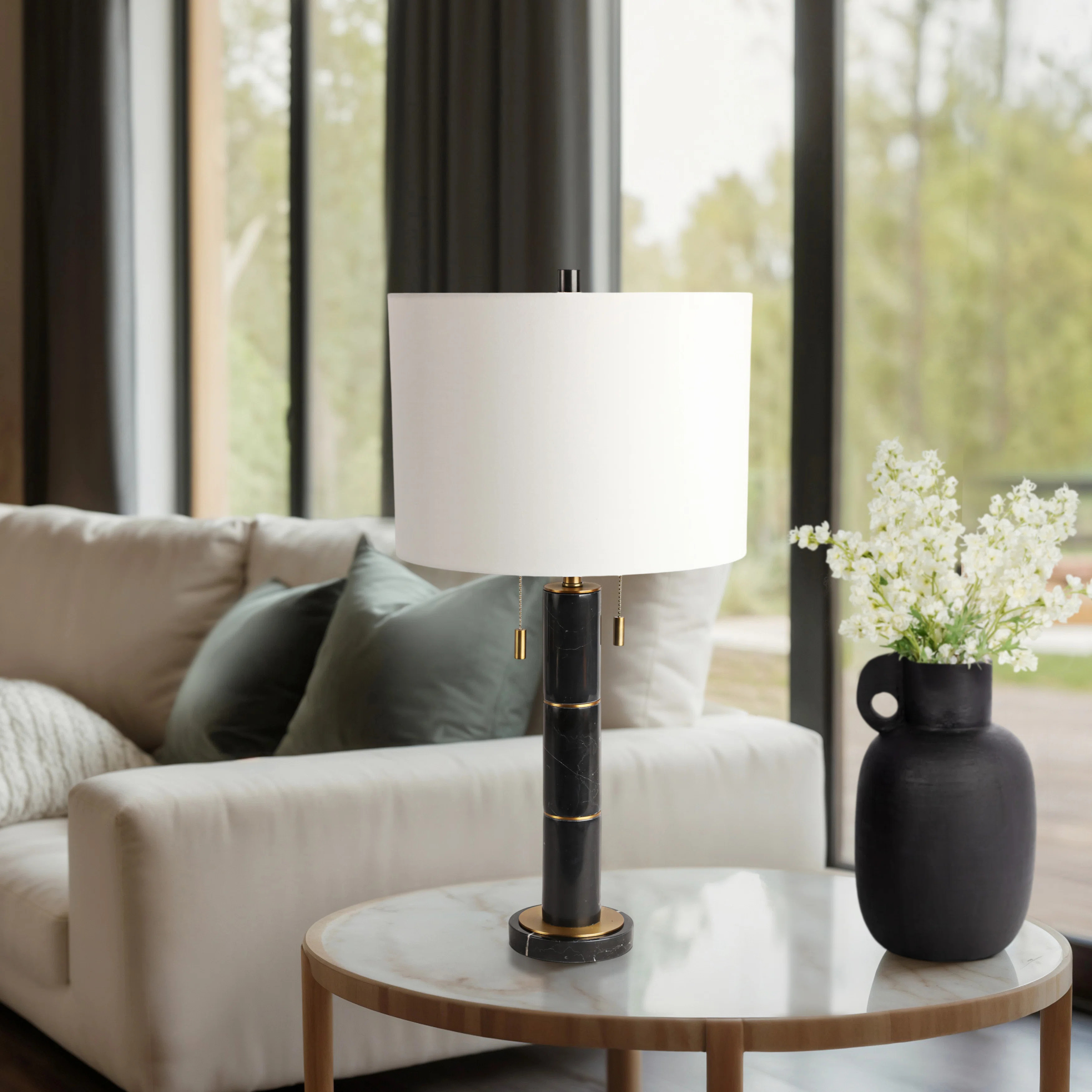 Everly Quinn 27" Comsouth Marble Table Lamp, Black/White | Wayfair | Wayfair North America