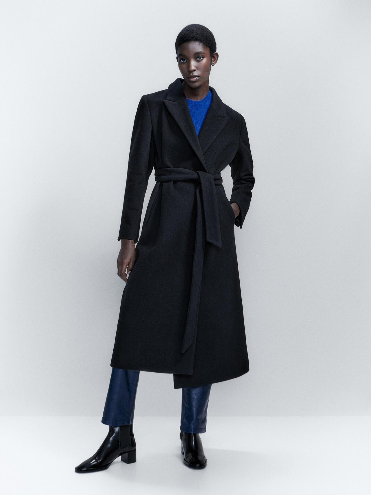 Long black robe coat | Massimo Dutti US