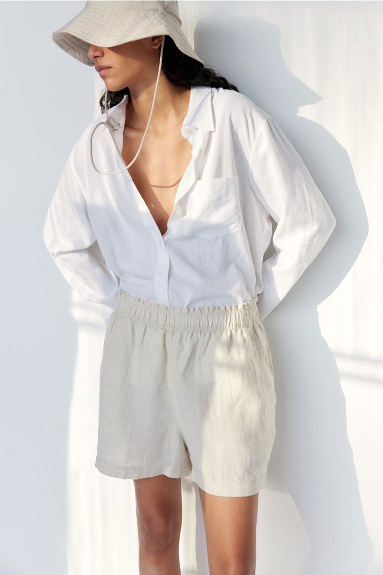 Linen Shorts - Light beige - Ladies | H&M US | H&M (US + CA)