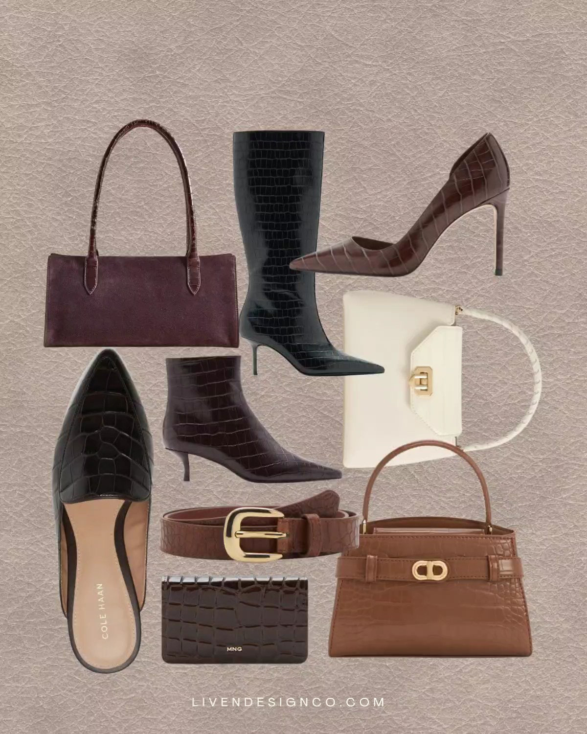 Croc embossed accessories. Crocodile belt. Croc boots. Croc loafers. Croc detailed handbag. Croc slingbacks. Stiletto heels. Wallet

#LTKSeasonal #LTKSaleAlert #LTKFindsUnder100