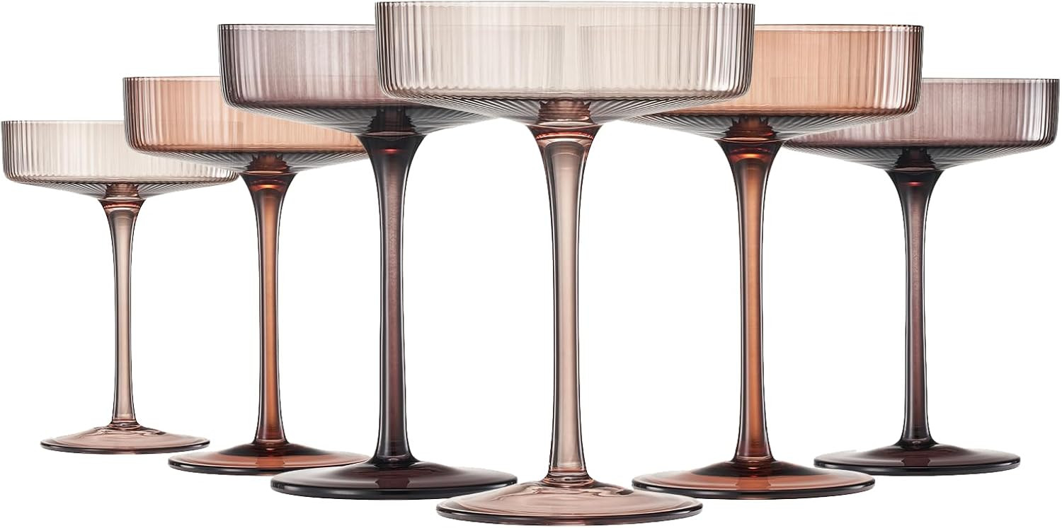 Khen Venus Colors 6 Pcs Ribbed Coupe Glasses, 10 oz Vintage Coupe Glass Set, Unique Martini Glass... | Amazon (US)