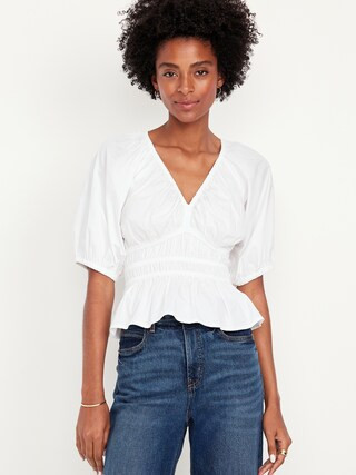 Smocked V-Neck Peplum Top | Old Navy (US)