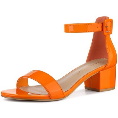 Allegra K Women's Open Round Toe Block Low Heels Ankle Strap Sandals Orange 8.5 | Target