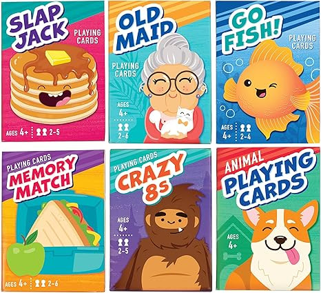 LotFancy Card Games for Kids, 6 Decks, Go Fish, Old Maid, Crazy Eights, Memory Match, Slap Jack, ... | Amazon (US)