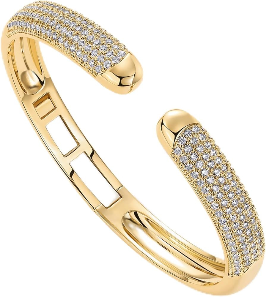 PAVOI 14k Gold Plated Cuff Bracelets | CZ Cuff Gold Bracelets for Women with Premium Pave Setting... | Amazon (US)