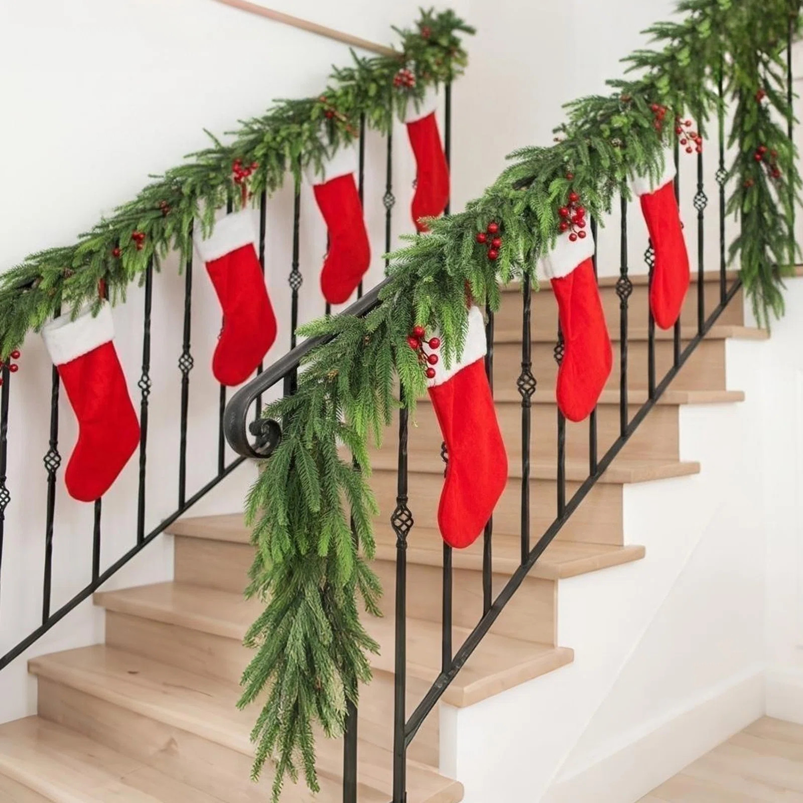 One Allium Way® 6ft Real-Touch Norfolk Pine Garland – 72" Faux Christmas Garland with Red Berr... | Wayfair North America