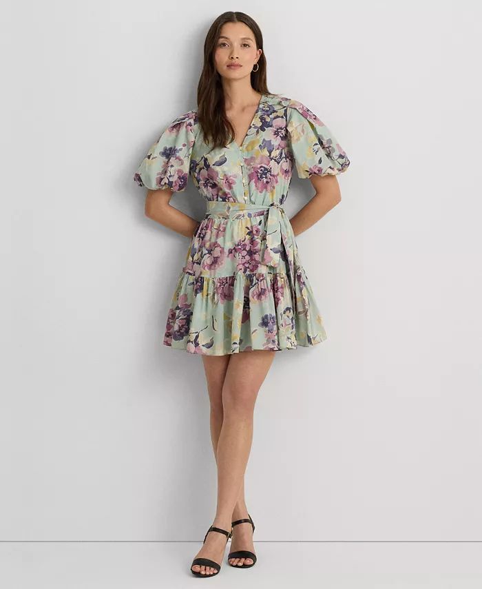 Lauren Ralph Lauren Women's Floral Cotton Voile Puff-Sleeve Dress - Macy's | Macy's