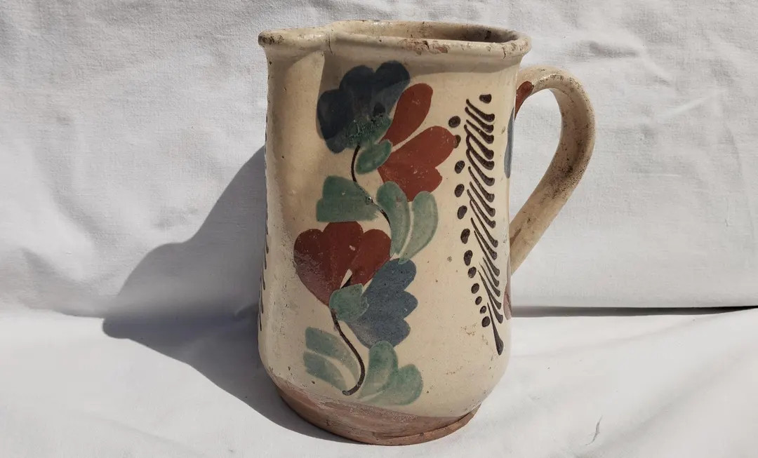 Antique Folk White Milk Jug, Stoneware Flower Decorated Hungarian Pitcher_ | Etsy (US)