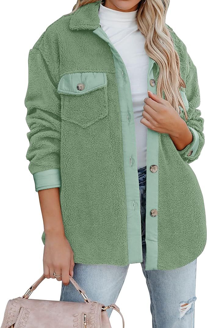 ZESICA Womens Winter Casual Sherpa Fleece Jacket Long Sleeve Button Solid Warm Fuzzy Outwear Coat... | Amazon (US)