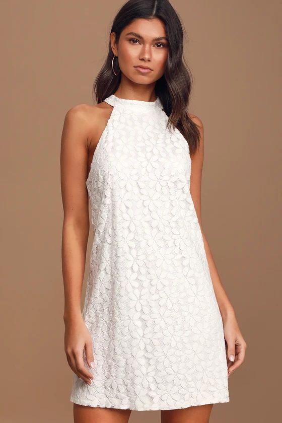 All My Adoration White Lace Halter Shift Dress | Lulus