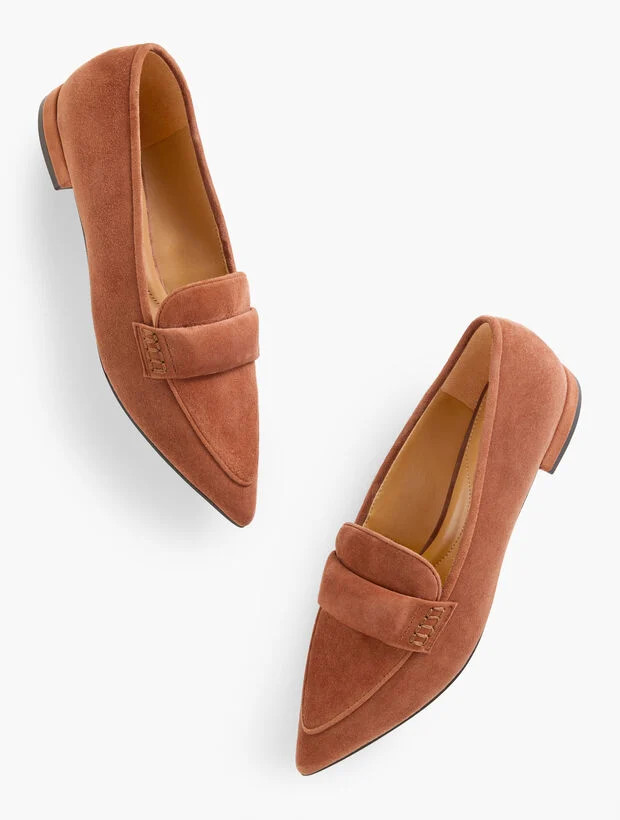 Scarlet Suede Pointed Toe Loafers | Talbots