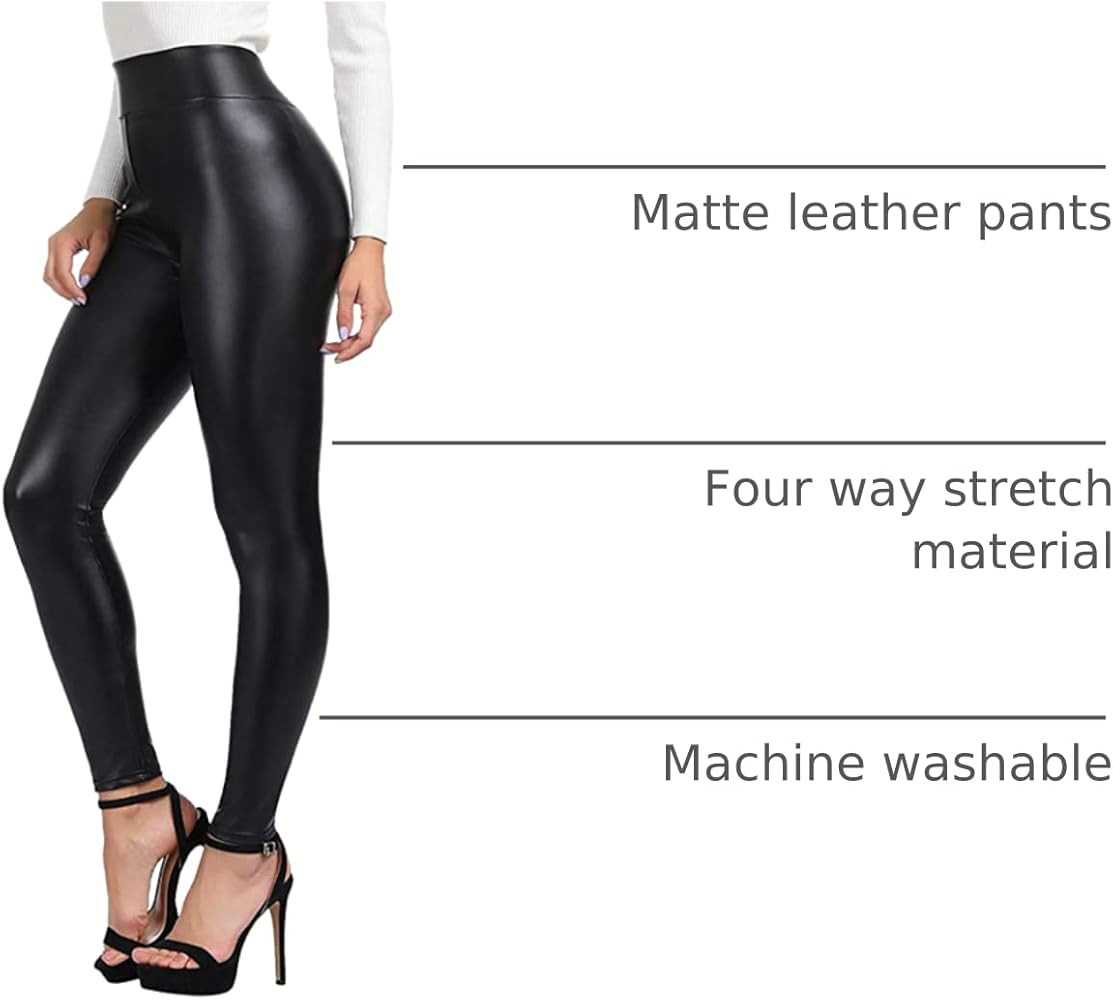 SEASUM Women's Faux Leather Leggings Pants PU Elastic Shaping Hip Push Up Black Sexy Stretchy Hig... | Amazon (US)