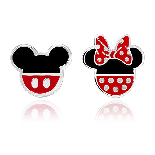 Disney Mismatched Mickey And Minnie Mouse Earrings for Official License, Silver-Plated Minnie and Mickey Stud Earrings | Amazon (US)
