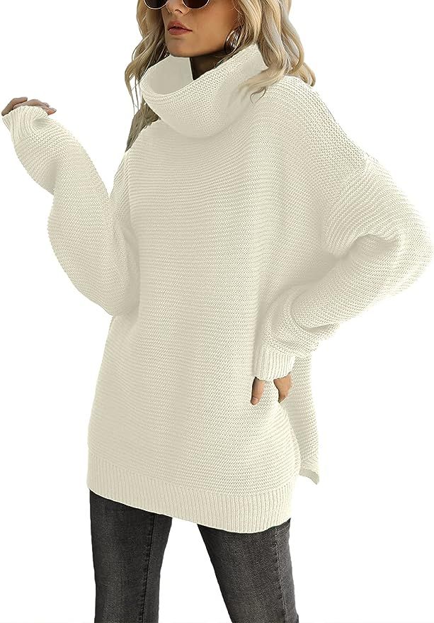 CHERFLY Womens Turtleneck Sweater Long Sleeve Knit Pullover Chunky Tops | Amazon (US)