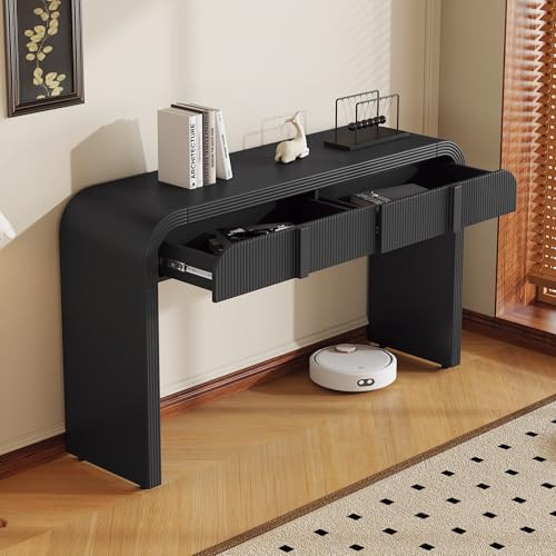 Modern Console Table with Drawers, Smooth Surface, Curved Design Entryway Table for Entrance, Hallway, Living Room (Black) | Amazon (US)