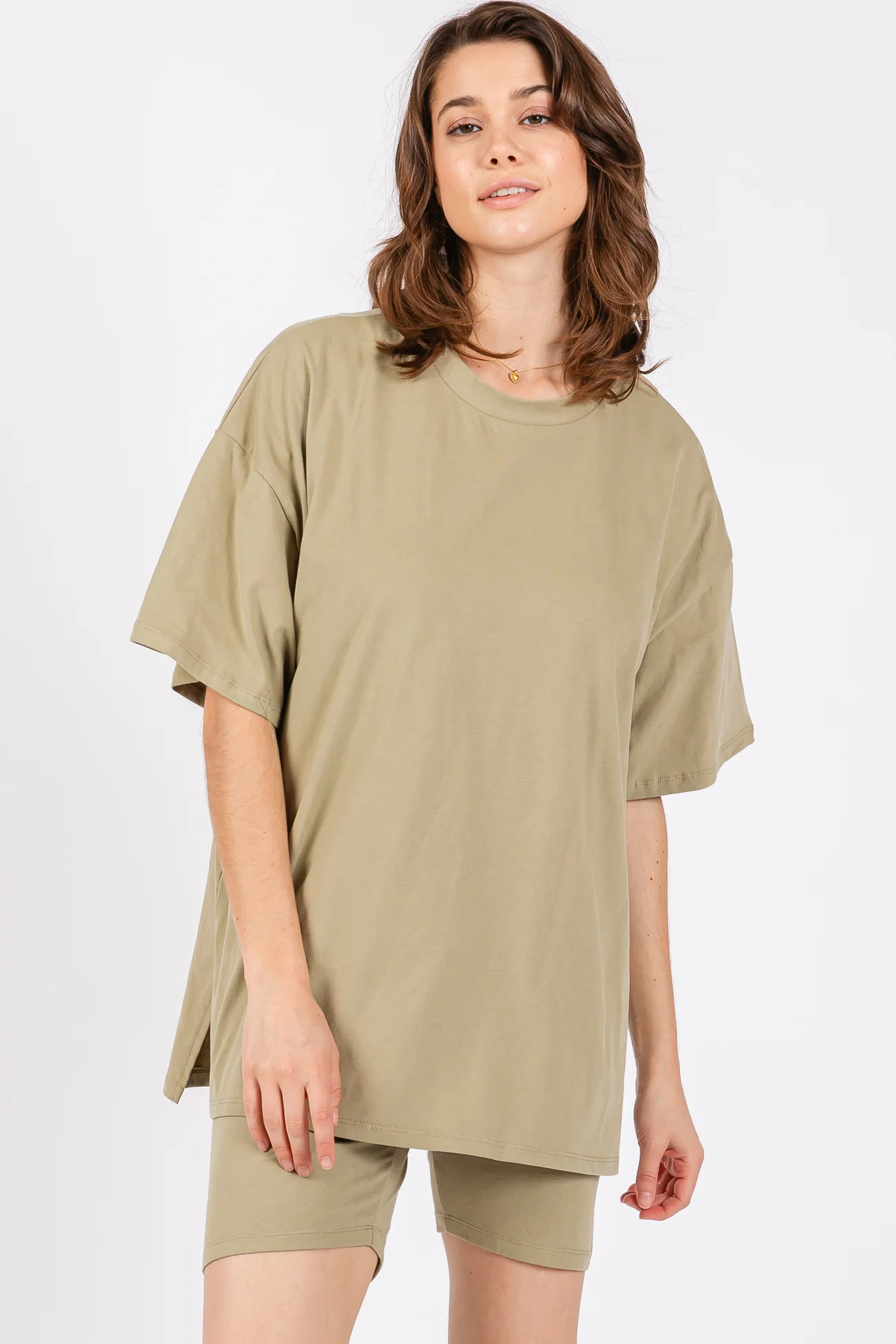 Light Olive Biker Short Lounge Set | PinkBlush Maternity