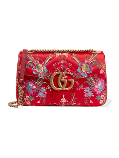 Gucci - Gg Marmont Medium Quilted Floral-jacquard Shoulder Bag - Red | NET-A-PORTER (US)