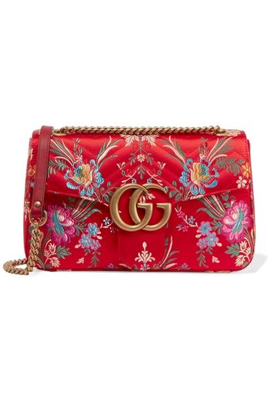 Gucci - Gg Marmont Medium Quilted Floral-jacquard Shoulder Bag - Red | NET-A-PORTER (US)