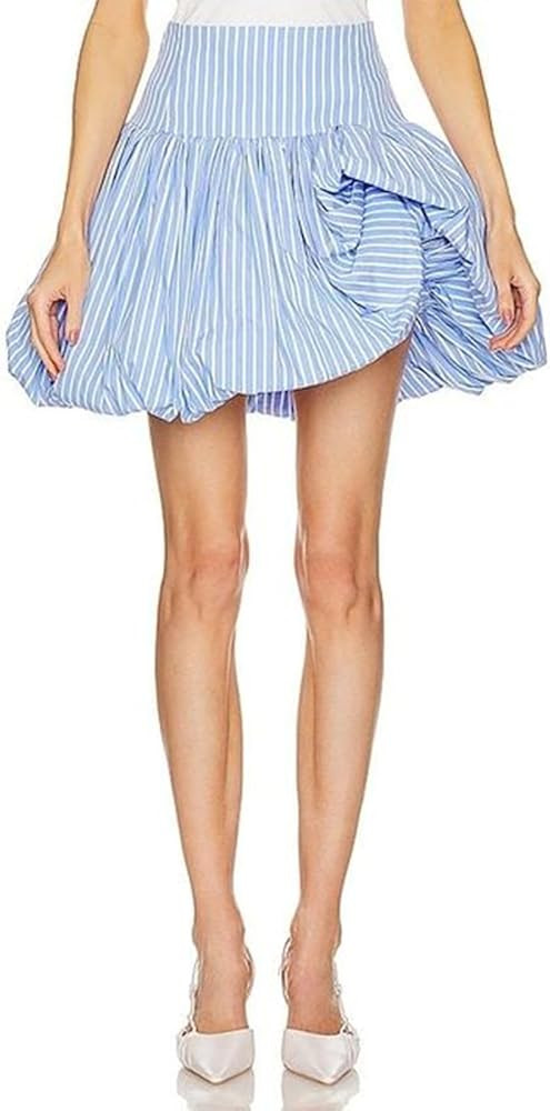 Women Y2k Summer Bubble Skirts Ruffle Hem Puff Mini Short Skirt Striped Skirt A-Line Balloon Skir... | Amazon (US)