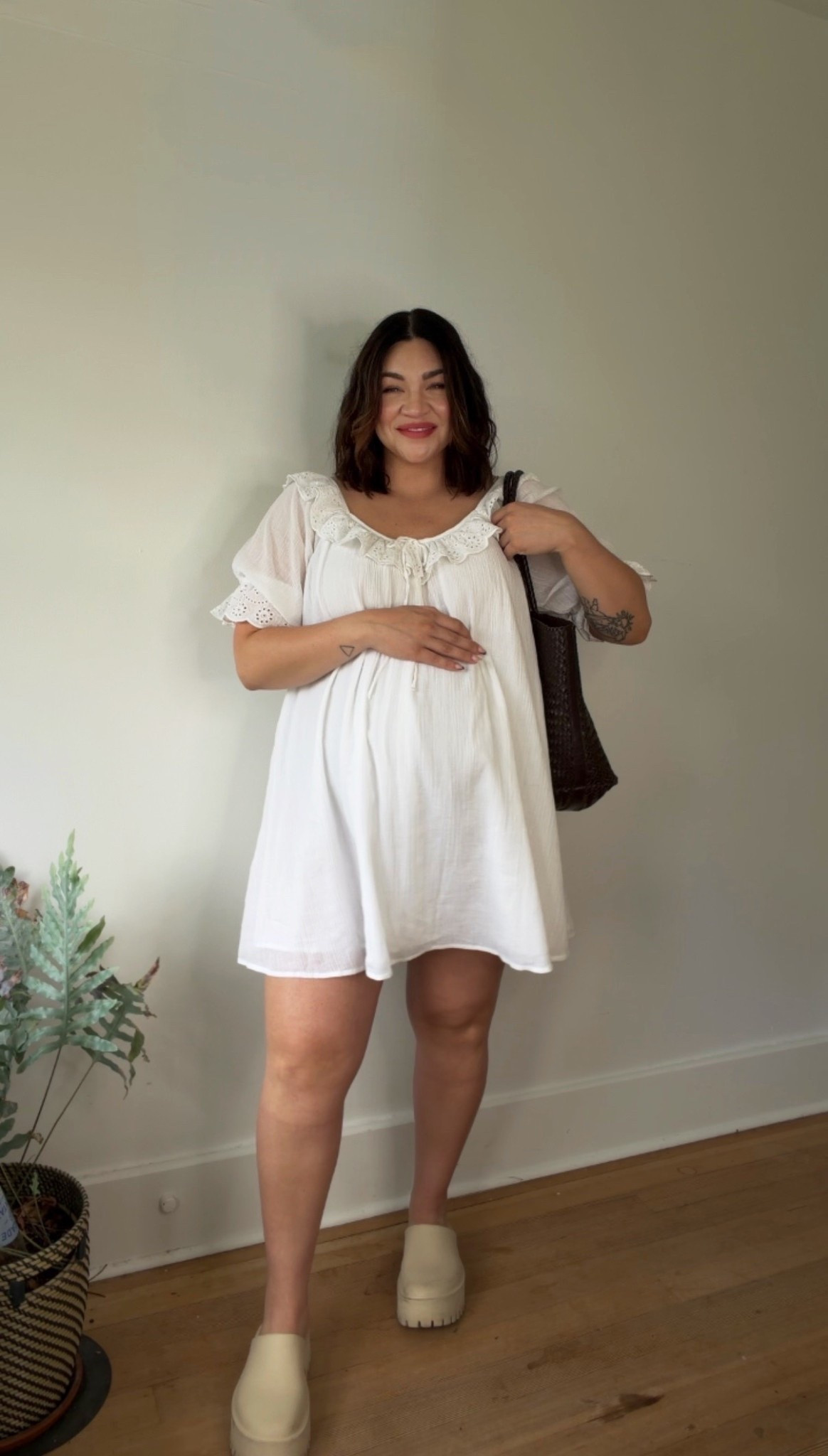 I hyper fixated and tried about 10 different “effortless” white cotton babydoll dresses and this is THE ONE! It’s going to be your go to hot weather dress this summer. I’m obsessed. It runs TTS, I’m wearing a size XXL. It’s selling out really fast for good reason!

#LTKootd #LTKMidsize