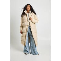 Womens Hooded Maxi Puffer With Bag - Beige - 12 | boohoo (US & Canada)